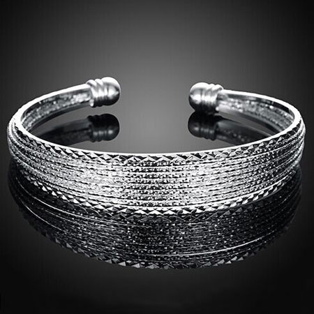 Fashionable Women's Silver Open Bangle Adjustable Cuff Bracelets